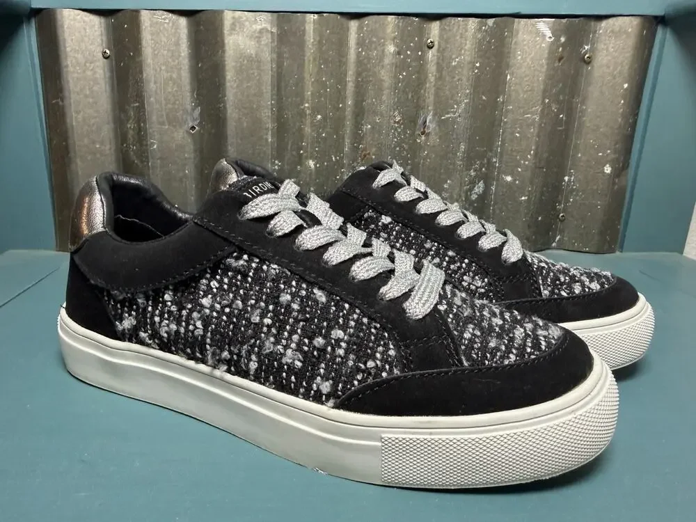 Birdies The Cardinal Orbit Boucle Tweed Sneakers Suede Trim Black Silver Size 7